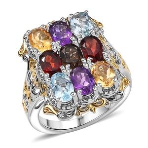 EverTrue Multi Gemstone Cluster Ring in 18K YG Plated and Platinum Bond 3.70 ctw